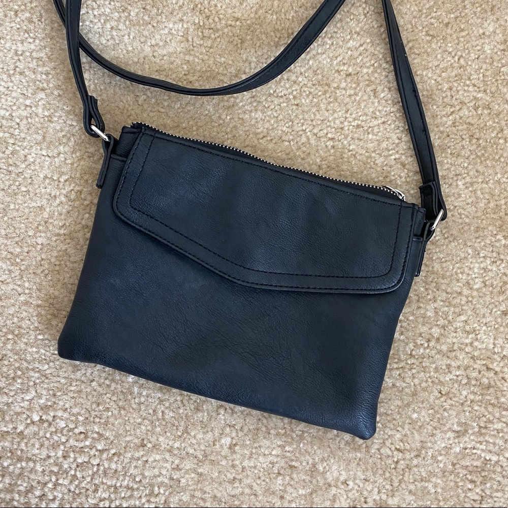 faux black leather crossbody purse